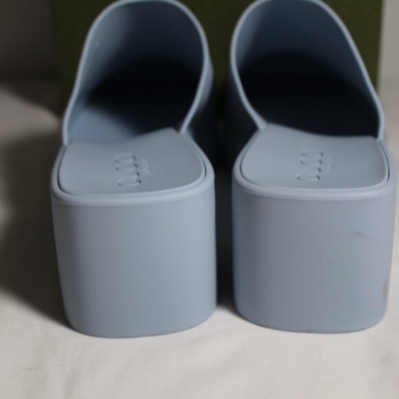 NWB Gucci Logo Rubber Clogs Mules Slip Ons Light Blue 37 725899 - Picture 5 of 7